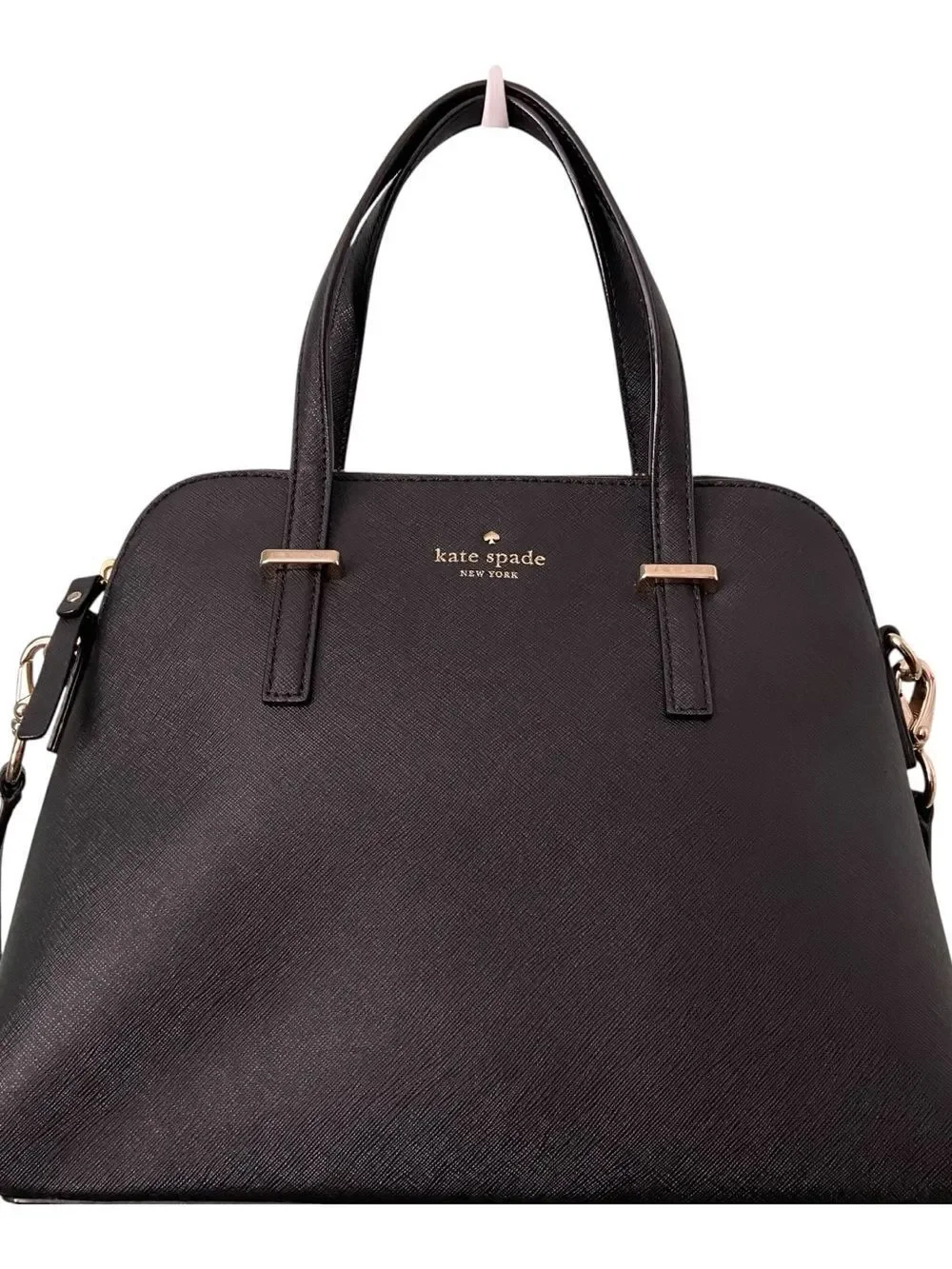 kate spade Black Leather Dome Satchel with Crossbody Strap